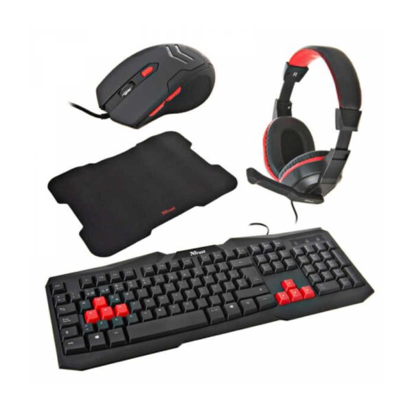 COMBO TRUST 22312 GAMING / ZIVA / 4 EN 1 / TECLADO / AURICULARES / MOUSE / PAD / PC, PS4, XBOX C6